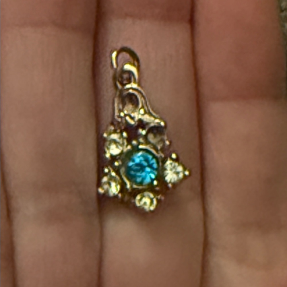 Vintage Gold Tone Turquoise and Pearl Drop Pendant Charm - Picture 3 of 4